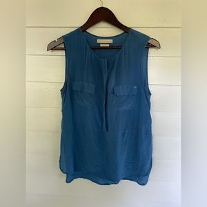 Blue 100% Silk Monk & Lou Semi-Sheer Blouse